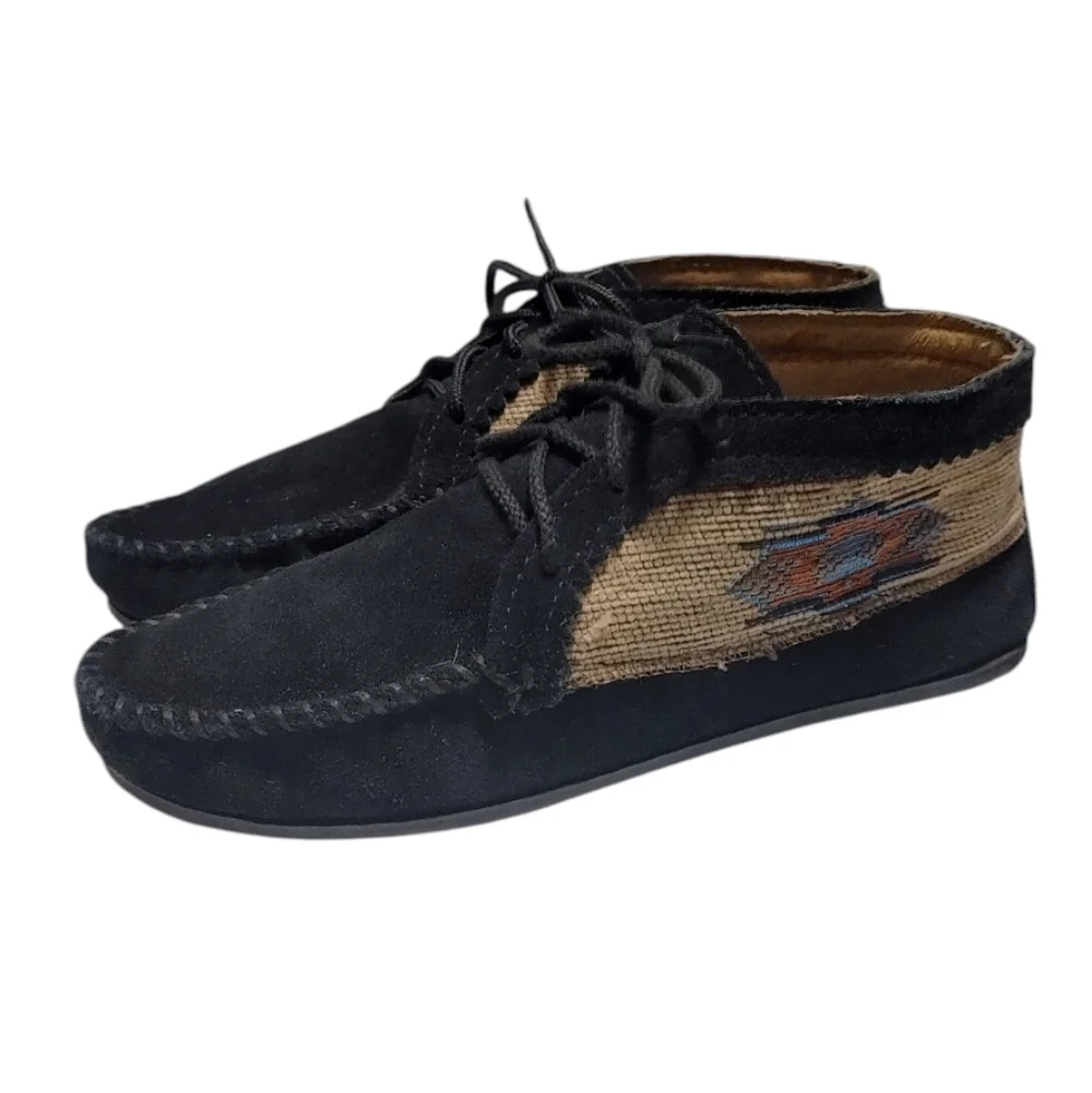 Minnetonka Black Suede El Paso Western Boho Mocassin Boots Women's Size 7.5
